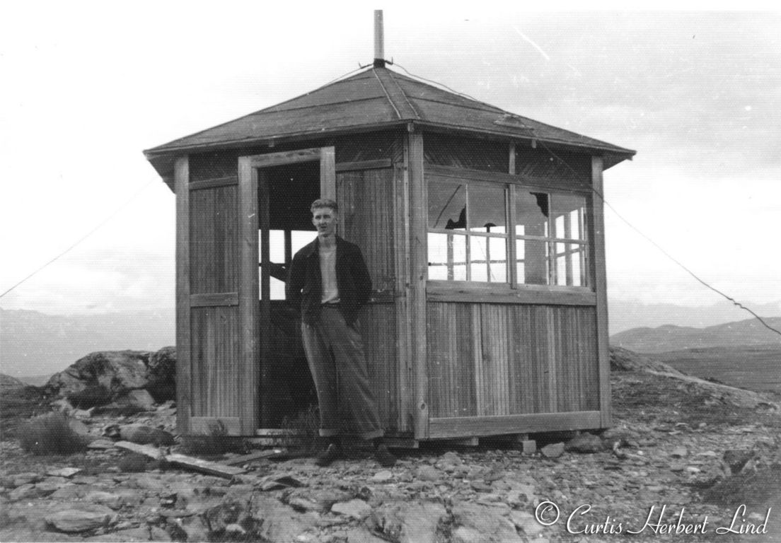 Curry Lookout hut on top of Curry Ridge (formerly Camp Regalvista) See wikipedia.org/wiki/Curry Lookout - Curry was for many years an overnight stop along the Susitna River for Passenger trains. The Curry Hotel was the center of activity for the railroad employees and visitors. Curt Lind in photo.